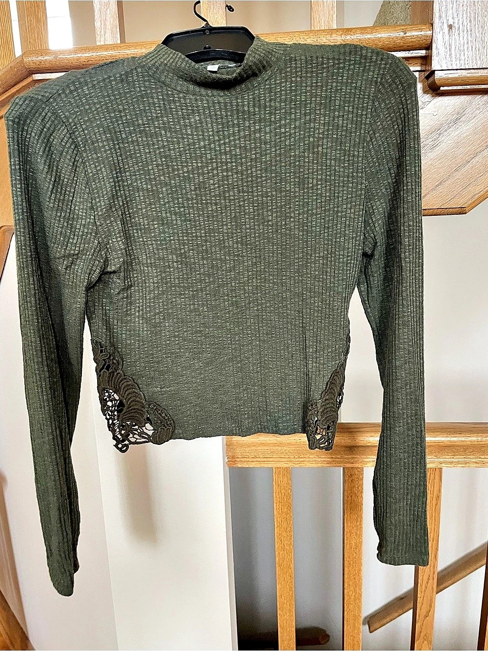 Charlotte Russe Olive Lace Hem Sweater Size Small Like New